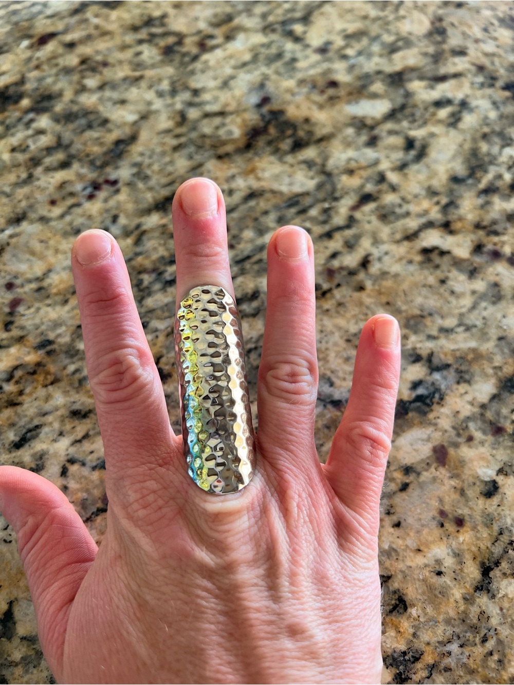 Planet Blue Hammered Gold Tone Statement Ring